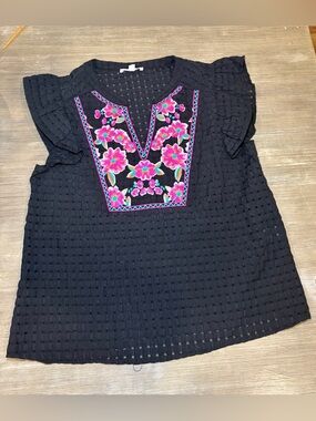 THML embroidered black blouse